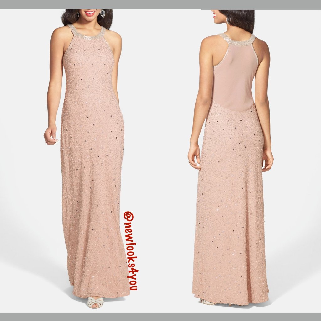 New Adrianna Papell Illusion Back Beaded Gown 14 8